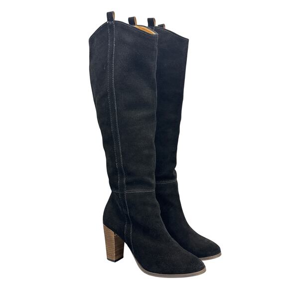 DV Dolce Vita Myste Black Suede Leather Knee High Western Side Zip Boot Women 8 - Picture 1 of 8
